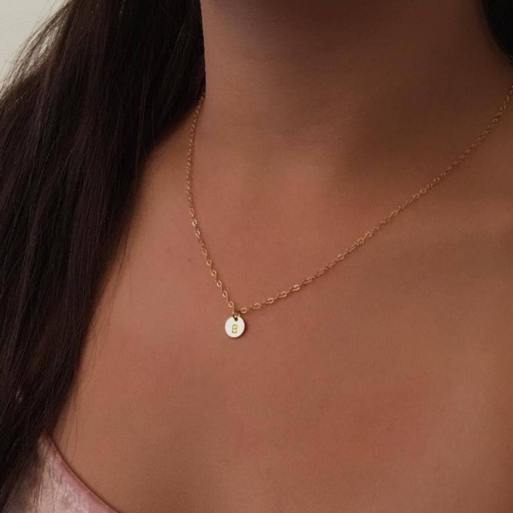 GOLD Personalized Disc Initial Necklace - Picture 2 of 4